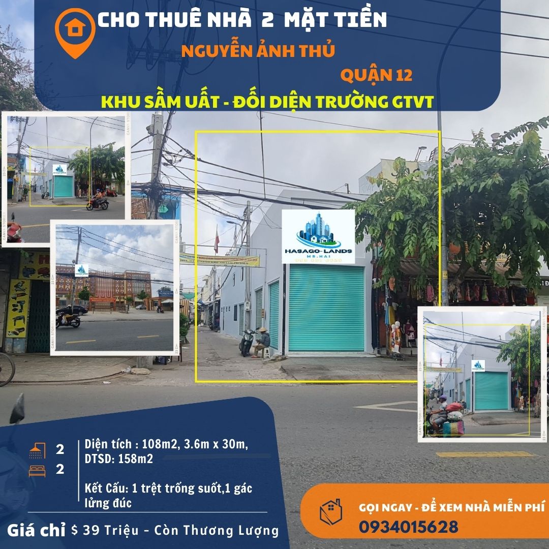 HIẾM-Cho thuê nhà 2 Mặt Tiền Nguyễn Ảnh Thủ 108m2 - ĐỐI DIỆN TRƯỜNG GTVT - Ảnh chính